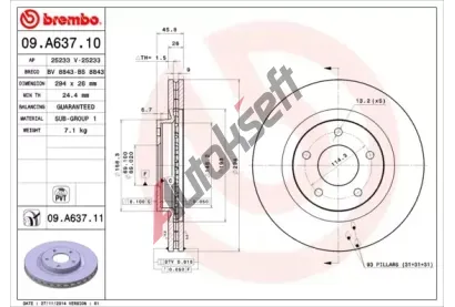 BREMBO Brzdov kotou COATED DISC LINE - 294 mm BRE 09.A637.11, 09.A637.11