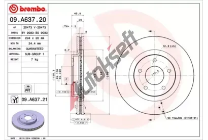 BREMBO Brzdov kotou COATED DISC LINE - 294 mm BRE 09.A637.21, 09.A637.21