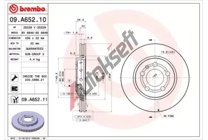 BREMBO Brzdov kotou COATED DISC LINE - 256 mm BRE 09.A652.11, 09.A652.11