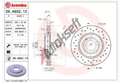 BREMBO Brzdov kotou XTRA LINE - 256 mm BRE 09.A652.1X, 09.A652.1X