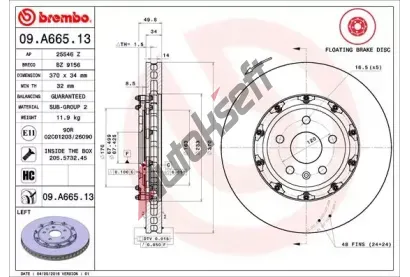 BREMBO Brzdový kotouč TWO-PIECE FLOATING DISCS LINE - 370 mm BRE 09.A665.13, 09.A665.13  BREMBO Brzdový kotouč TWO-PIECE FLOATING DISCS LINE - 370 mm BRE 09.A665.13, 09.A665.13