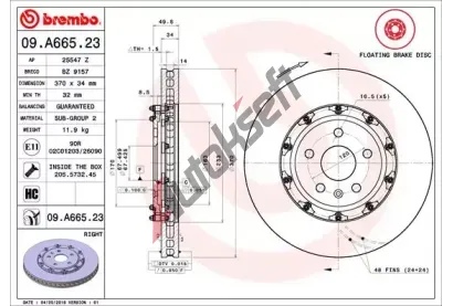 BREMBO Brzdov kotou TWO-PIECE FLOATING DISCS LINE - 370 mm BRE 09.A665.23, 09.A665.23