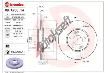 BREMBO Brzdov kotou COATED DISC LINE - 280 mm BRE 09.A706.11, 09.A706.11