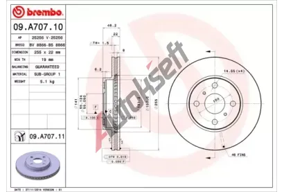 BREMBO Brzdov kotou COATED DISC LINE - 255 mm BRE 09.A707.11, 09.A707.11
