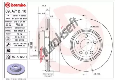 BREMBO Brzdov kotou COATED DISC LINE - 345 mm BRE 09.A712.11, 09.A712.11