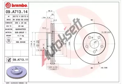 BREMBO Brzdov kotou COATED DISC LINE - 255 mm BRE 09.A713.11, 09.A713.11