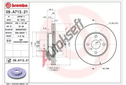 BREMBO Brzdov kotou COATED DISC LINE - 255 mm BRE 09.A713.21, 09.A713.21