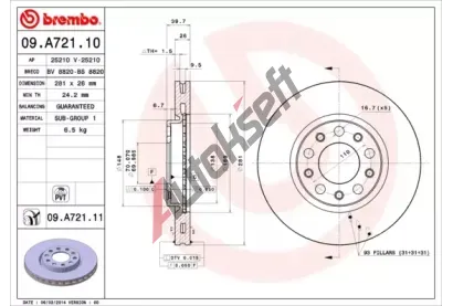 BREMBO Brzdov kotou COATED DISC LINE - 281 mm BRE 09.A721.11, 09.A721.11