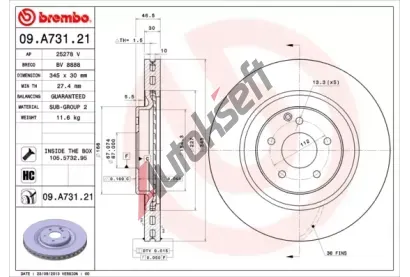 BREMBO Brzdov kotou COATED DISC LINE - 345 mm BRE 09.A731.21, 09.A731.21