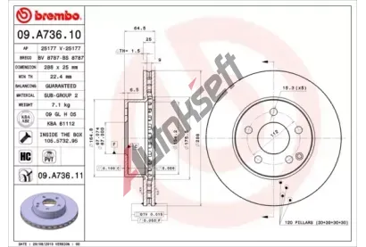 BREMBO Brzdov kotou COATED DISC LINE - 288 mm BRE 09.A736.11, 09.A736.11