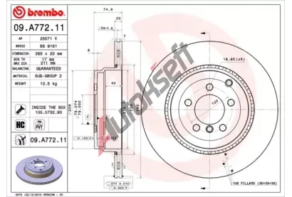 BREMBO Brzdov kotou COATED DISC LINE - 365 mm BRE 09.A772.11, 09.A772.11