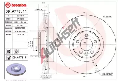 BREMBO Brzdov kotou COATED DISC LINE - 380 mm BRE 09.A773.11, 09.A773.11