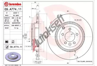 BREMBO Brzdov kotou COATED DISC LINE - 365 mm BRE 09.A774.11, 09.A774.11