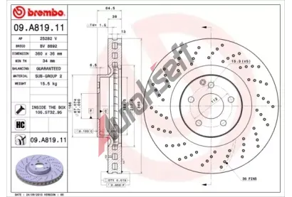BREMBO Brzdov kotou COATED DISC LINE - 360 mm BRE 09.A819.11, 09.A819.11