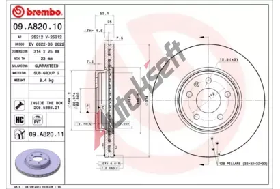BREMBO Brzdov kotou COATED DISC LINE - 314 mm BRE 09.A820.11, 09.A820.11