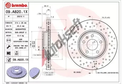 BREMBO Brzdov kotou XTRA LINE - 314 mm BRE 09.A820.1X, 09.A820.1X