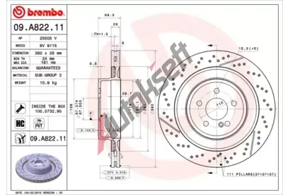 BREMBO Brzdov kotou COATED DISC LINE - 360 mm BRE 09.A822.11, 09.A822.11