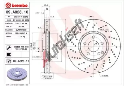 BREMBO Brzdov kotou COATED DISC LINE - 330 mm BRE 09.A828.11, 09.A828.11