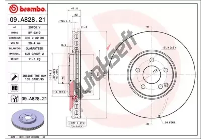 BREMBO Brzdov kotou COATED DISC LINE - 330 mm BRE 09.A828.21, 09.A828.21