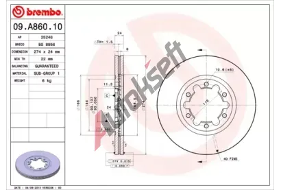 BREMBO Brzdov kotou - 274 mm BRE 09.A860.10, 09.A860.10