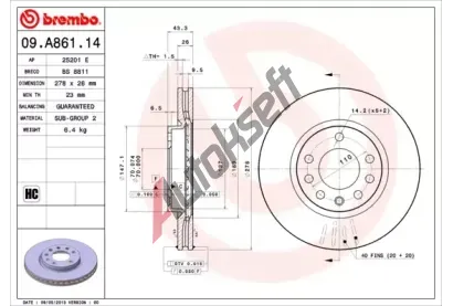 BREMBO Brzdov kotou - 278 mm BRE 09.A861.14, 09.A861.14