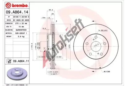 BREMBO Brzdov kotou - 275 mm BRE 09.A864.14, 09.A864.14