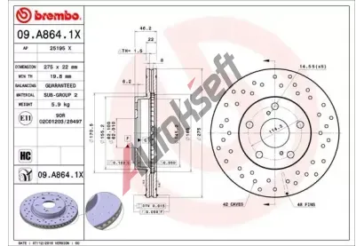 BREMBO Brzdov kotou XTRA LINE - 275 mm BRE 09.A864.1X, 09.A864.1X