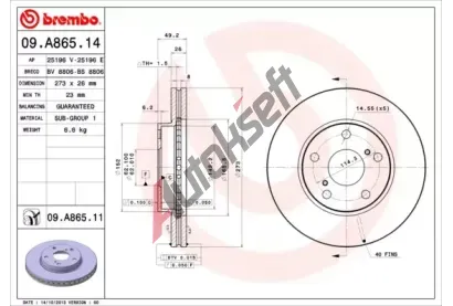 BREMBO Brzdov kotou COATED DISC LINE - 273 mm BRE 09.A865.11, 09.A865.11