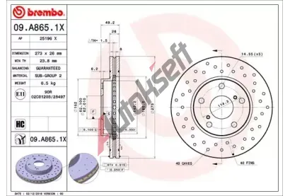 BREMBO Brzdov kotou XTRA LINE - 273 mm BRE 09.A865.1X, 09.A865.1X