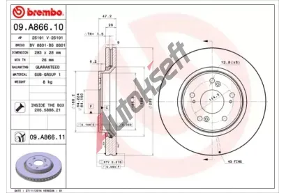 BREMBO Brzdov kotou COATED DISC LINE - 293 mm BRE 09.A866.11, 09.A866.11