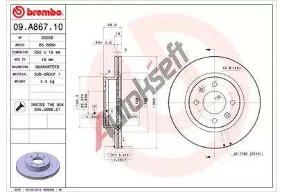 BREMBO Brzdov kotou - 252 mm BRE 09.A867.10, 09.A867.10