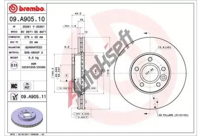BREMBO Brzdov kotou COATED DISC LINE - 278 mm BRE 09.A905.11, 09.A905.11