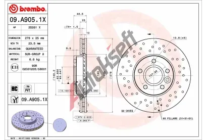 BREMBO Brzdov kotou XTRA LINE - 278 mm BRE 09.A905.1X, 09.A905.1X