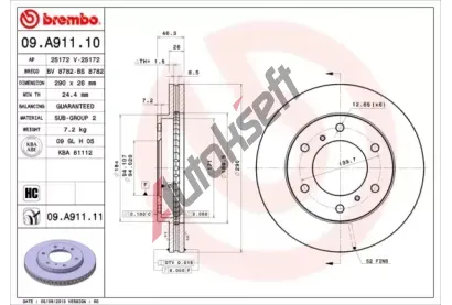 BREMBO Brzdov kotou COATED DISC LINE - 290 mm BRE 09.A911.11, 09.A911.11