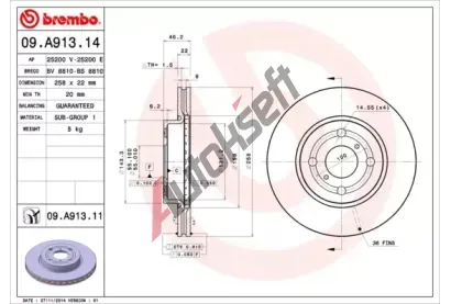 BREMBO Brzdov kotou - 258 mm BRE 09.A913.14, 09.A913.14