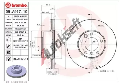 BREMBO Brzdov kotou - 315 mm BRE 09.A917.10, 09.A917.10