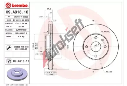 BREMBO Brzdov kotou COATED DISC LINE - 278 mm BRE 09.A918.11, 09.A918.11