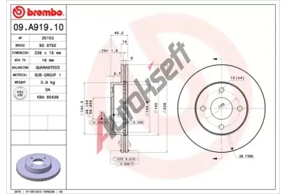 BREMBO Brzdov kotou - 238 mm BRE 09.A919.10, 09.A919.10