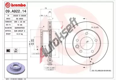 BREMBO Brzdov kotou - 285 mm BRE 09.A922.14, 09.A922.14