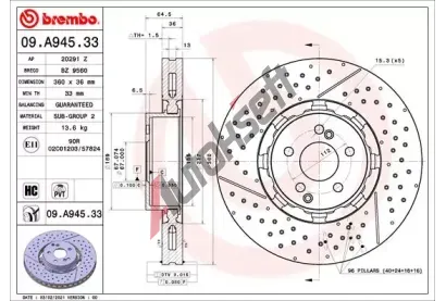 BREMBO Brzdov kotou TWO-PIECE DISCS LINE - 360 mm BRE 09.A945.33, 09.A945.33