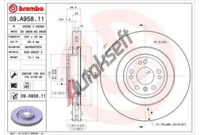 BREMBO Brzdov kotou COATED DISC LINE - 350 mm BRE 09.A958.11, 09.A958.11