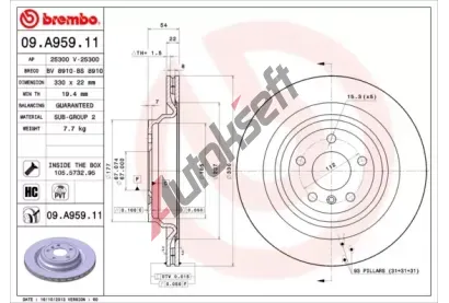 BREMBO Brzdov kotou COATED DISC LINE - 330 mm BRE 09.A959.11, 09.A959.11