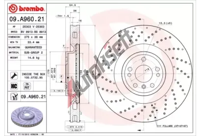 BREMBO Brzdov kotou COATED DISC LINE - 375 mm BRE 09.A960.21, 09.A960.21