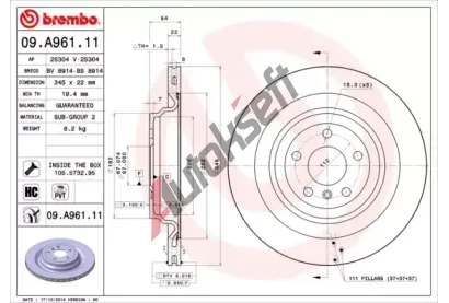 BREMBO Brzdov kotou COATED DISC LINE - 345 mm BRE 09.A961.11, 09.A961.11