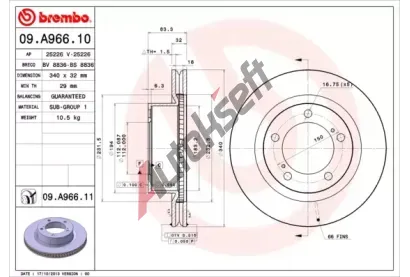 BREMBO Brzdov kotou COATED DISC LINE - 340 mm BRE 09.A966.11, 09.A966.11