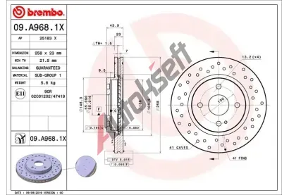 BREMBO Brzdov kotou XTRA LINE - 258 mm BRE 09.A968.1X, 09.A968.1X