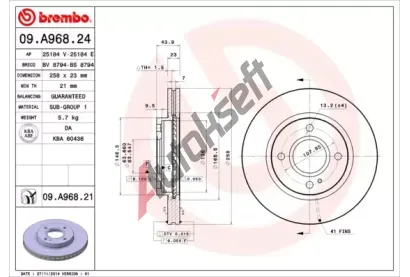 BREMBO Brzdov kotou - 258 mm BRE 09.A968.24, 09.A968.24