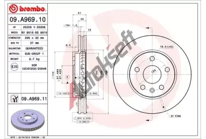 BREMBO Brzdov kotou - 296 mm BRE 09.A969.10, 09.A969.10