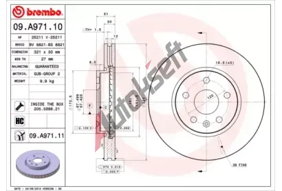 BREMBO Brzdov kotou COATED DISC LINE - 321 mm BRE 09.A971.11, 09.A971.11