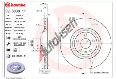 BREMBO Brzdov kotou COATED DISC LINE - 340 mm BRE 09.B038.11, 09.B038.11